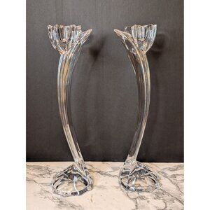 Mikasa Flower Song Elegant Crystal Taper Candle Holders With Floral Design - Set